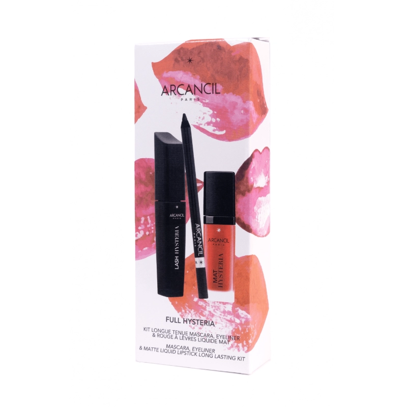 Kit full hysteria mascara, creion eyeliner & ruj lichid