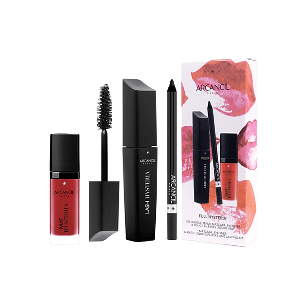 Kit full hysteria mascara, creion eyeliner & ruj lichid